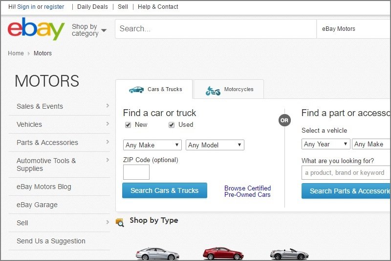 Ebay.com/motors skärmdump