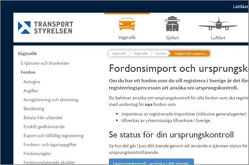 Transportstyrelsen.se skärmdump
