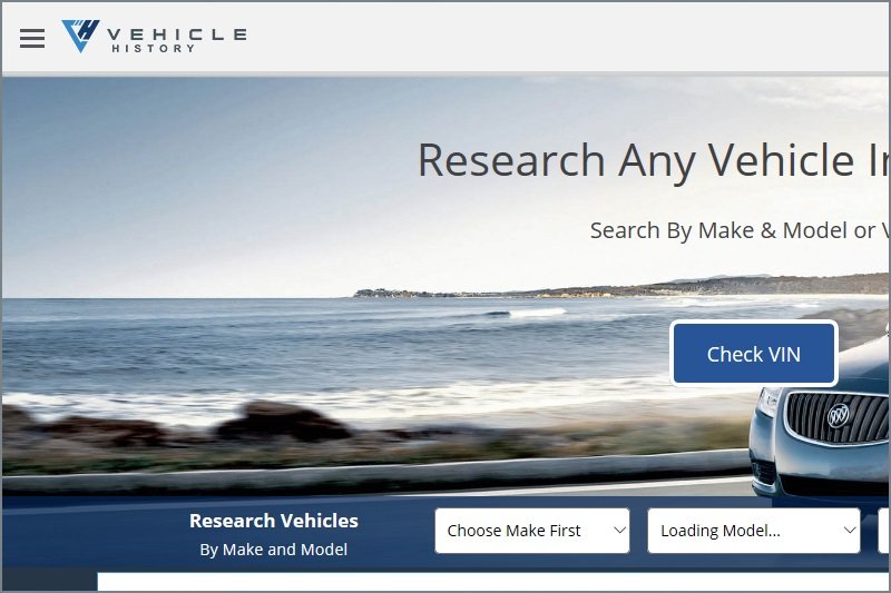VehicleHistory.com skärmdump